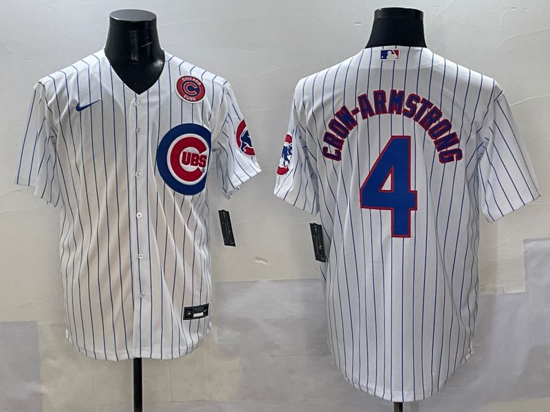 Men Chicago Cubs 4 Crow-Armstrong White Stripe Game 2025 Nike MLB Jersey style 6